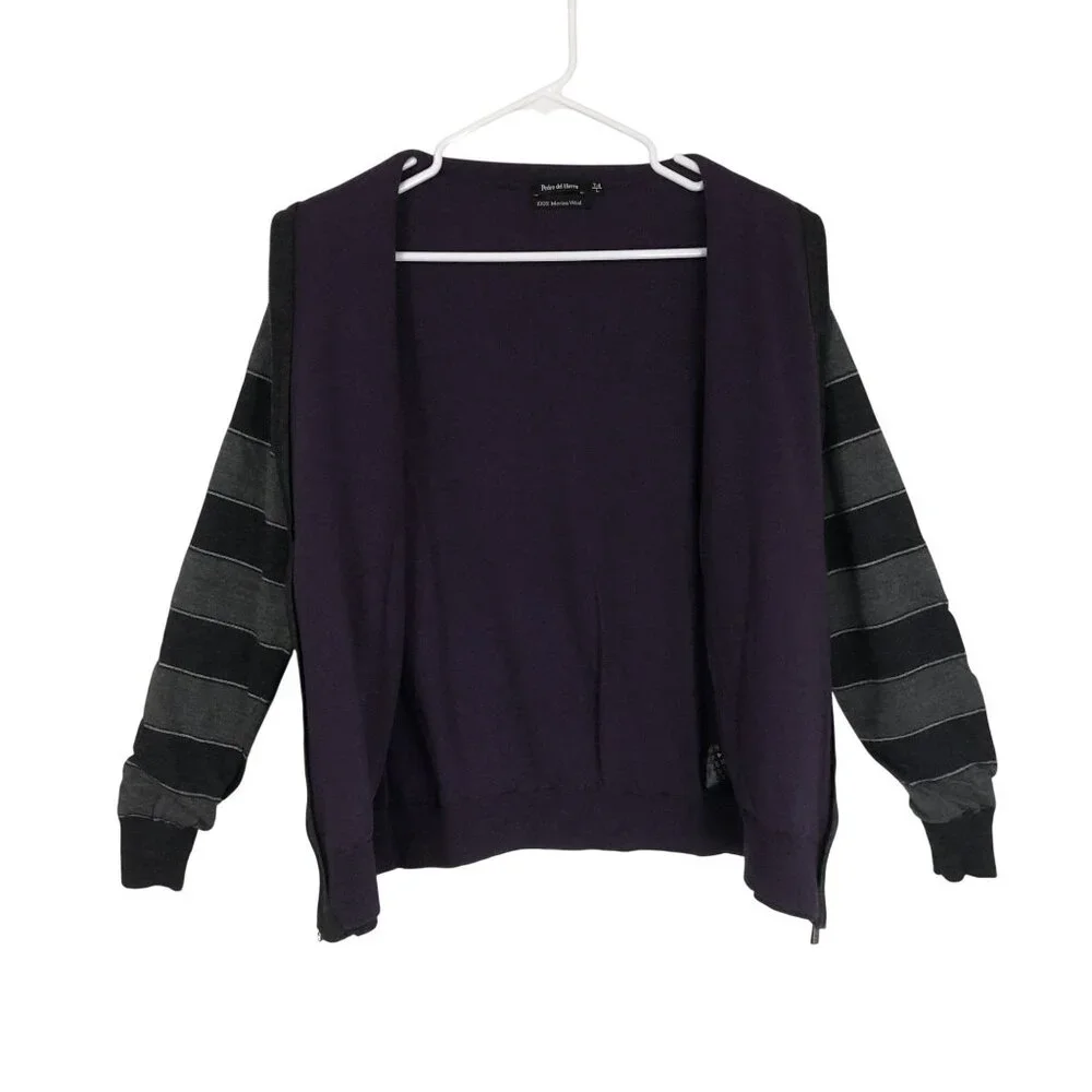 Pedro Del Hierro Striped Full-Zip Merino Wool Sweater Jacket L